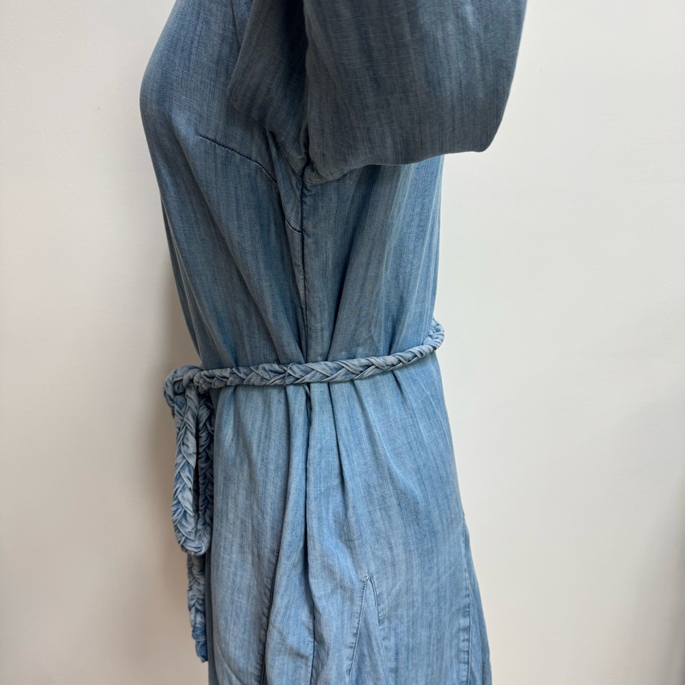 Vineyard Vines Chambray Godet Swing Mini Dress Women Small Belted Long Sleeve - Picture 6 of 13